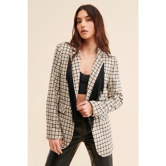 Sister Jane Blazer Anthropologie Fringe Double Breasted Jacket Size M - Picture 1 of 11